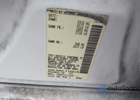 2015 Nissan Altima 2.5 S from USA, damaged, VIN 1N4AL3AP6FC216828